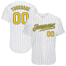 Charger l'image dans la galerie, Custom White Royal Pinstripe Gold-Royal Authentic Baseball Jersey