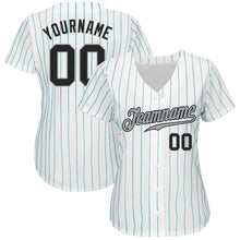 Charger l'image dans la galerie, Custom White Teal Pinstripe Black-Gray Authentic Baseball Jersey