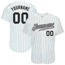 Charger l'image dans la galerie, Custom White Teal Pinstripe Black-Gray Authentic Baseball Jersey