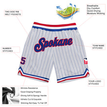 Загрузить изображение в средство просмотра галереи, Custom White Royal Pinstripe Royal-Red Authentic Basketball Shorts