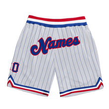 Загрузить изображение в средство просмотра галереи, Custom White Royal Pinstripe Royal-Red Authentic Basketball Shorts