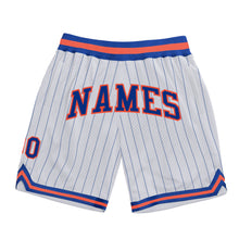 Load image into Gallery viewer, Custom White Royal Pinstripe Royal-Orange Authentic Basketball Shorts