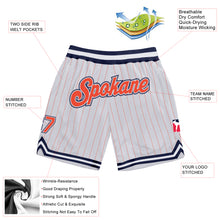 Load image into Gallery viewer, Custom White Orange Pinstripe Orange-Navy Authentic Basketball Shorts