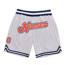 Load image into Gallery viewer, Custom White Orange Pinstripe Orange-Navy Authentic Basketball Shorts