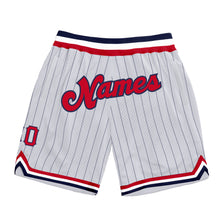 Load image into Gallery viewer, Custom White Navy Pinstripe Red-Navy Authentic Basketball Shorts