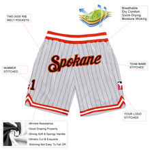 Загрузить изображение в средство просмотра галереи, Custom White Brown Pinstripe Brown-Orange Authentic Basketball Shorts