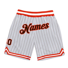Загрузить изображение в средство просмотра галереи, Custom White Brown Pinstripe Brown-Orange Authentic Basketball Shorts