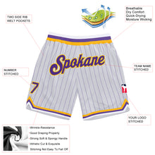 Загрузить изображение в средство просмотра галереи, Custom White Purple Pinstripe Purple-Gold Authentic Basketball Shorts