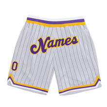 Загрузить изображение в средство просмотра галереи, Custom White Purple Pinstripe Purple-Gold Authentic Basketball Shorts