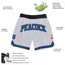 Загрузить изображение в средство просмотра галереи, Custom White Purple Pinstripe Purple-Teal Authentic Basketball Shorts