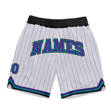 Загрузить изображение в средство просмотра галереи, Custom White Purple Pinstripe Purple-Teal Authentic Basketball Shorts