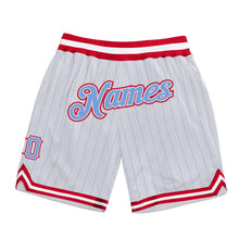 Charger l'image dans la galerie, Custom White Light Blue Pinstripe Light Blue-Red Authentic Basketball Shorts