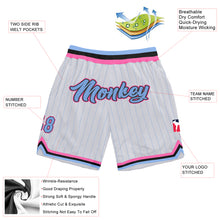 Загрузить изображение в средство просмотра галереи, Custom White Light Blue Pinstripe Light Blue-Pink Authentic Basketball Shorts