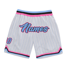 Загрузить изображение в средство просмотра галереи, Custom White Light Blue Pinstripe Light Blue-Pink Authentic Basketball Shorts
