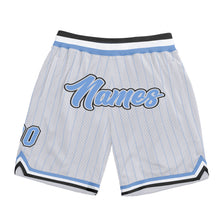 Загрузить изображение в средство просмотра галереи, Custom White Light Blue Pinstripe Light Blue-Black Authentic Basketball Shorts