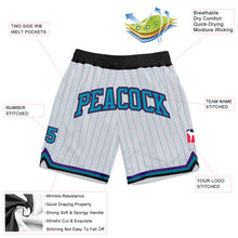 Load image into Gallery viewer, Custom White Teal Pinstripe Teal-Purple Authentic Basketball Shorts