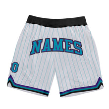 Load image into Gallery viewer, Custom White Teal Pinstripe Teal-Purple Authentic Basketball Shorts