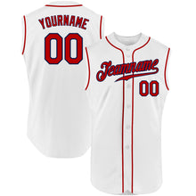 Laden Sie das Bild in den Galerie-Viewer, Custom White Red-Navy Authentic Sleeveless Baseball Jersey