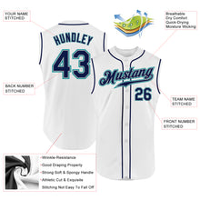 Laden Sie das Bild in den Galerie-Viewer, Custom White Navy-Teal Authentic Sleeveless Baseball Jersey
