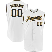 Laden Sie das Bild in den Galerie-Viewer, Custom White Black-Old Gold Authentic Sleeveless Baseball Jersey