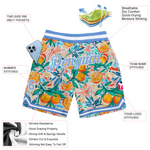 Load image into Gallery viewer, Custom White Light Blue-White 3D Pattern Design Oranges Authentic Basketball Shorts