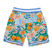 Load image into Gallery viewer, Custom White Light Blue-White 3D Pattern Design Oranges Authentic Basketball Shorts