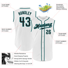 Laden Sie das Bild in den Galerie-Viewer, Custom White Black-Teal Authentic Sleeveless Baseball Jersey