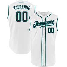 Laden Sie das Bild in den Galerie-Viewer, Custom White Black-Teal Authentic Sleeveless Baseball Jersey