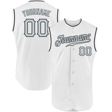 Laden Sie das Bild in den Galerie-Viewer, Custom White Silver-Black Authentic Sleeveless Baseball Jersey
