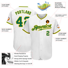Laden Sie das Bild in den Galerie-Viewer, Custom White Kelly Green-Gold Authentic Baseball Jersey