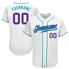 Laden Sie das Bild in den Galerie-Viewer, Custom White Purple-Teal Authentic Baseball Jersey