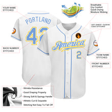 Laden Sie das Bild in den Galerie-Viewer, Custom White Light Blue-Gold Authentic Baseball Jersey