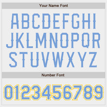 Laden Sie das Bild in den Galerie-Viewer, Custom White Light Blue-Gold Authentic Baseball Jersey