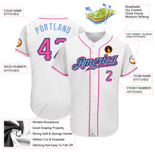 Laden Sie das Bild in den Galerie-Viewer, Custom White Pink-Light Blue Authentic Baseball Jersey