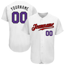 Laden Sie das Bild in den Galerie-Viewer, Custom White Purple-Red Authentic Baseball Jersey