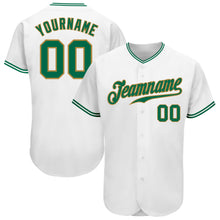 Laden Sie das Bild in den Galerie-Viewer, Custom White Kelly Green-Old Gold Authentic Baseball Jersey