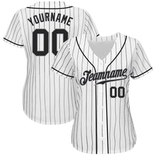 Charger l'image dans la galerie, Custom White Black Pinstripe Black-Gray Authentic Baseball Jersey