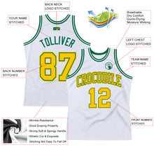 Load image into Gallery viewer, Custom White Gold-Kelly Green Authentic Throwback Basketball Jersey