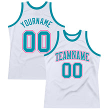 Загрузить изображение в средство просмотра галереи, Custom White Teal-Pink Authentic Throwback Basketball Jersey