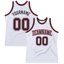 Load image into Gallery viewer, Custom White Black-Red Authentic Throwback Basketball Jersey