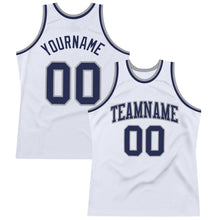 Charger l'image dans la galerie, Custom White Navy-Gray Authentic Throwback Basketball Jersey