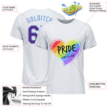 Загрузить изображение в средство просмотра галереи, Custom White Purple-Light Blue Rainbow Colored Heart For Pride Love Is Love LGBT Performance T-Shirt