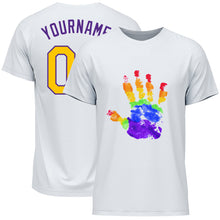 Загрузить изображение в средство просмотра галереи, Custom White Gold-Purple Rainbow Colored Hand For Pride LGBT Performance T-Shirt