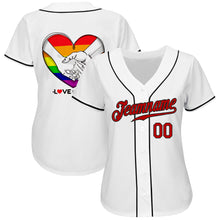 Laden Sie das Bild in den Galerie-Viewer, Custom White Red-Black Rainbow Colored Heart For Pride Month Love Is Love LGBT Authentic Baseball Jersey