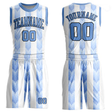 Загрузить изображение в средство просмотра галереи, Custom White Light Blue-Black Round Neck Sublimation Basketball Suit Jersey