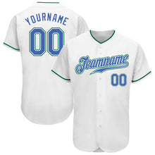 Laden Sie das Bild in den Galerie-Viewer, Custom White Blue-Kelly Green Authentic Baseball Jersey