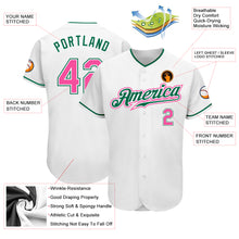 Laden Sie das Bild in den Galerie-Viewer, Custom White Pink-Kelly Green Authentic Baseball Jersey