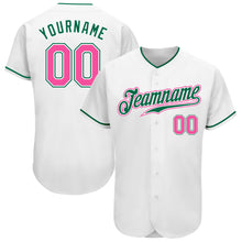 Laden Sie das Bild in den Galerie-Viewer, Custom White Pink-Kelly Green Authentic Baseball Jersey