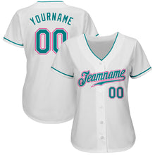 Laden Sie das Bild in den Galerie-Viewer, Custom White Teal-Pink Authentic Baseball Jersey