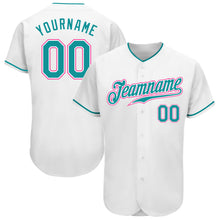 Laden Sie das Bild in den Galerie-Viewer, Custom White Teal-Pink Authentic Baseball Jersey